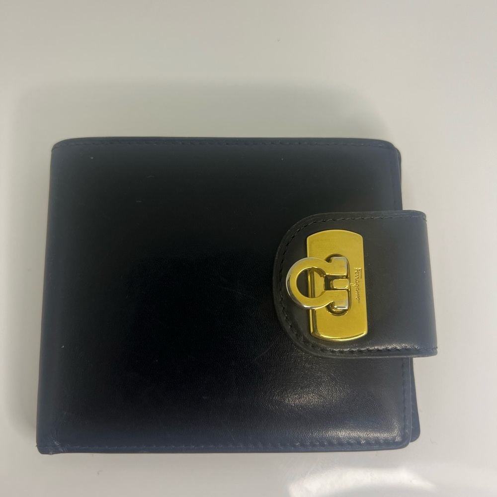 Salvatore Ferragamo Black Leather Wallet with Gold Clasp